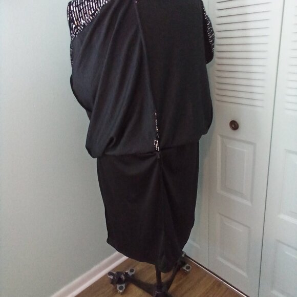 NWT LANE BRYANT 22 BLACK SILVER SEQUINED FAUX WRAP DRESS 3/4 SLEEVES ZIPPER FUN - Picture 3 of 16